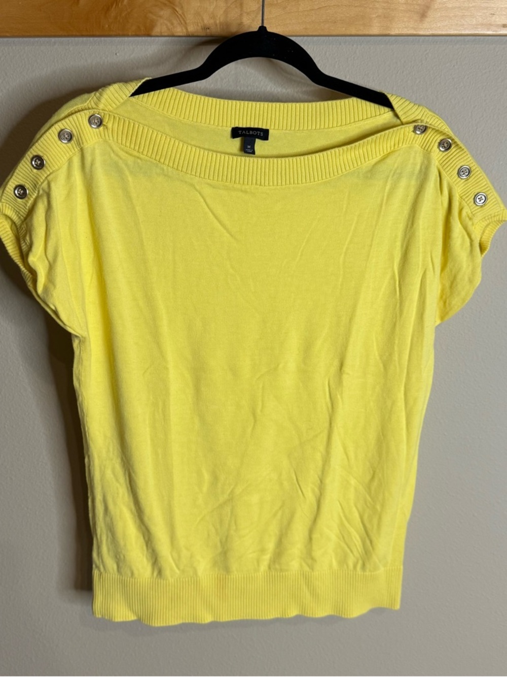 Talbots Bright Yellow Short-Sleeve Button-Shoulder Knit Top